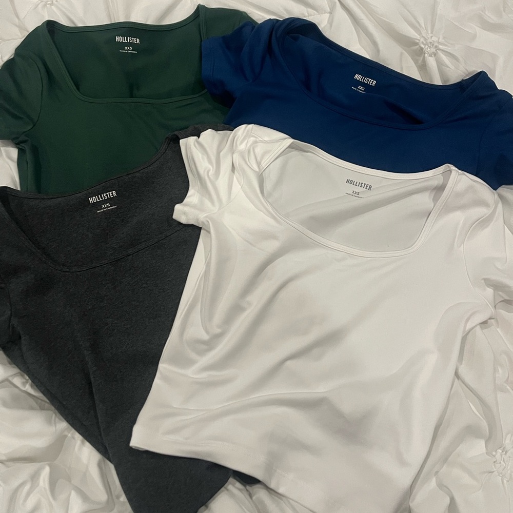 Hollister blue, Grey, Green and White crop tee shirts never worn size XXSmall